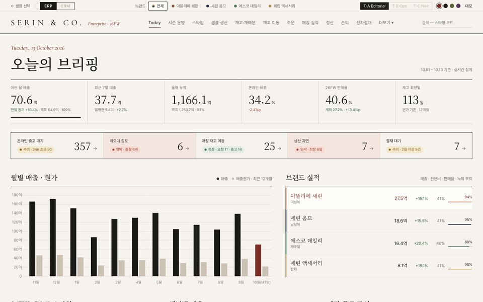 쇼룸 샘플 — 패션 ERP·CRM